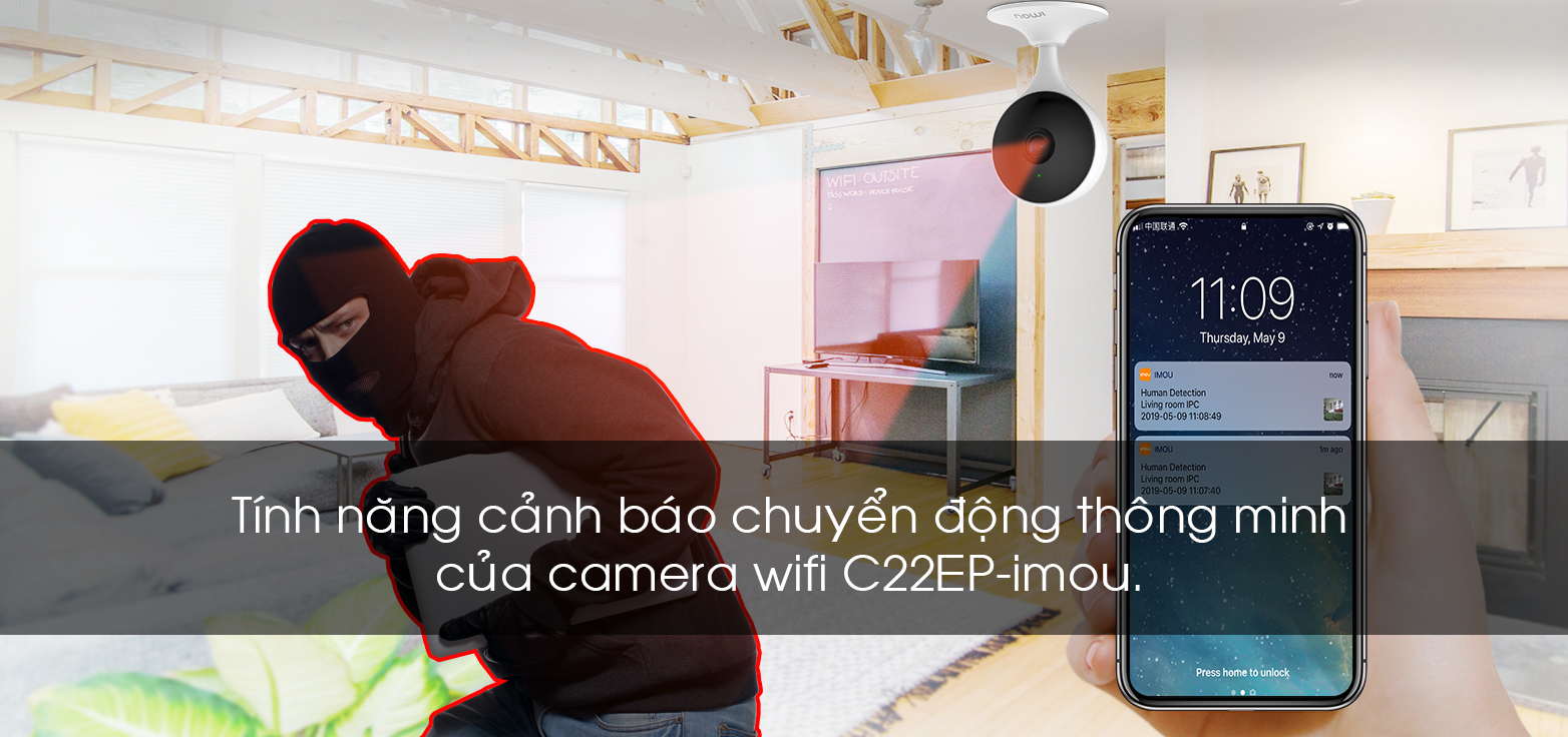 Camera wifi imou C22EP vơi tính năng cảnh báo chuyển động thông minh.