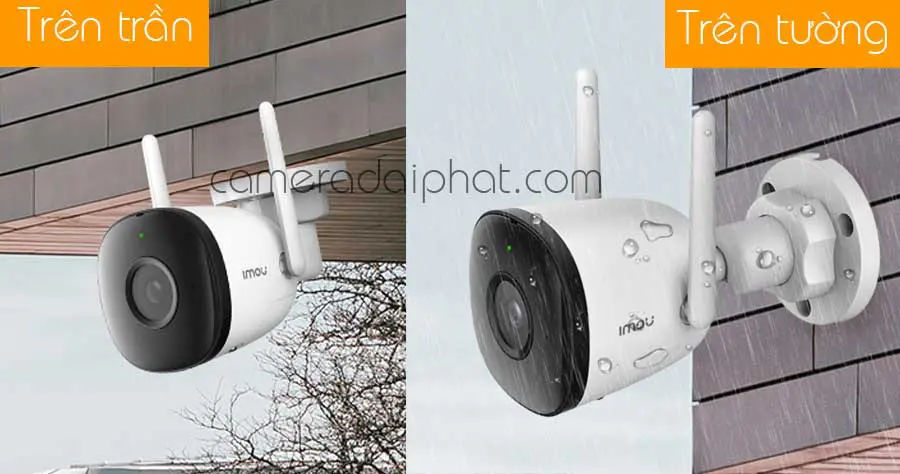 Các lắp camera imou F22P trên tường và trên trân.