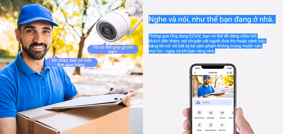 camera ezviz c3tn 2k OutPro trang bị tính năng đàm thoại 2 chiều