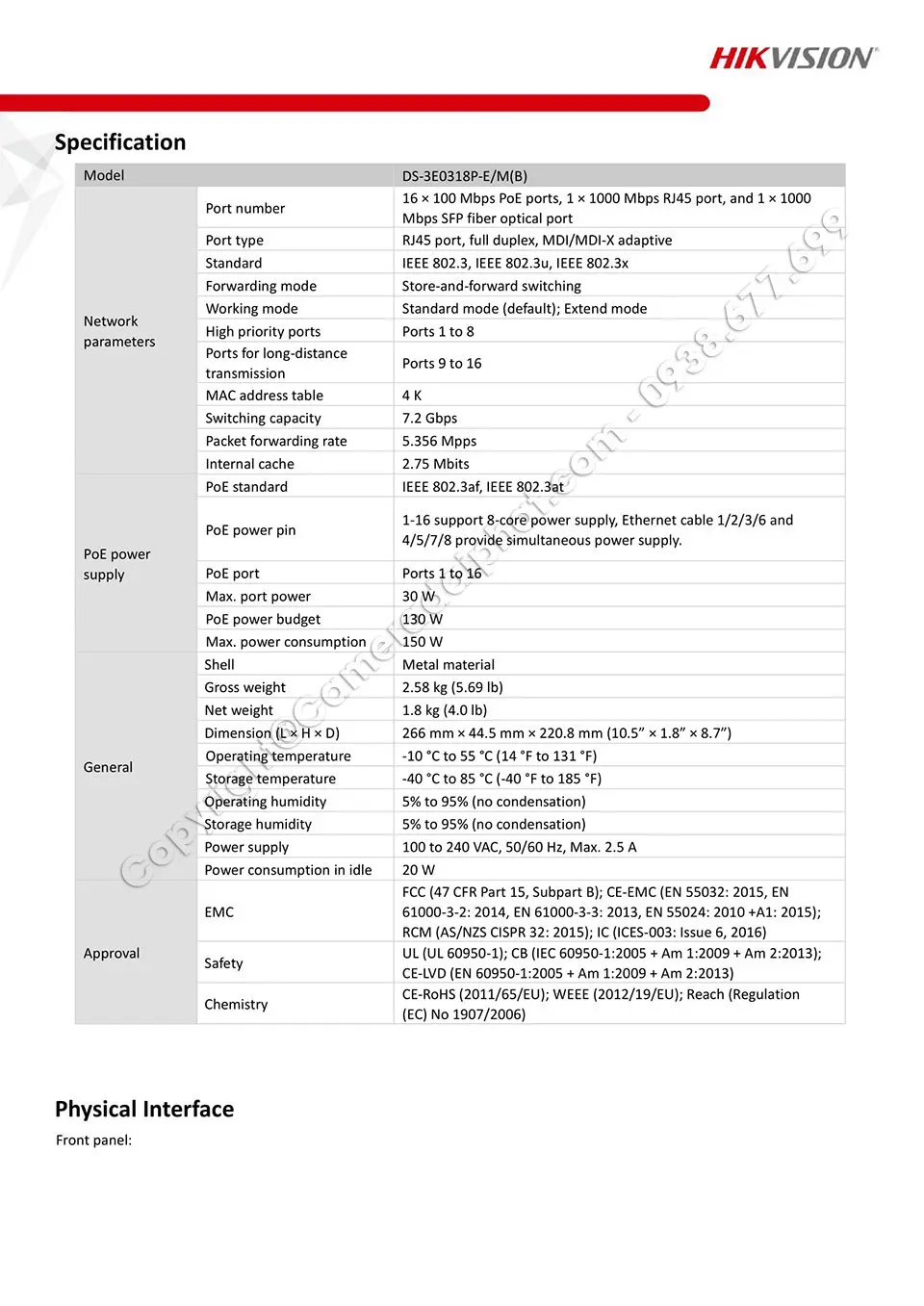 Datasheet of DS 3E0318P EMB 16 Port 100 Mbps Long Range Unmanaged PoE Switch 2.jpg