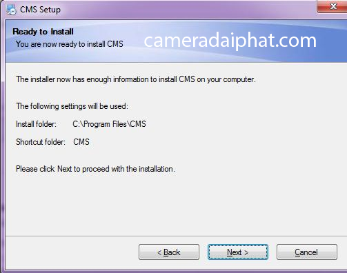 Tại hộp thoại "Ready to Install" anh chị bấm "next" để tiếp tục tiến trình cài đặt phần mềm xem camera itech trên máy tính.