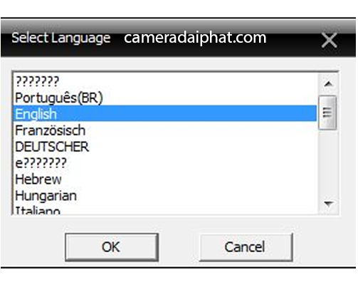 Chọn ngôn ngữ khi khởi động phần mềm CMS xem camera Jtech trên máy tính
